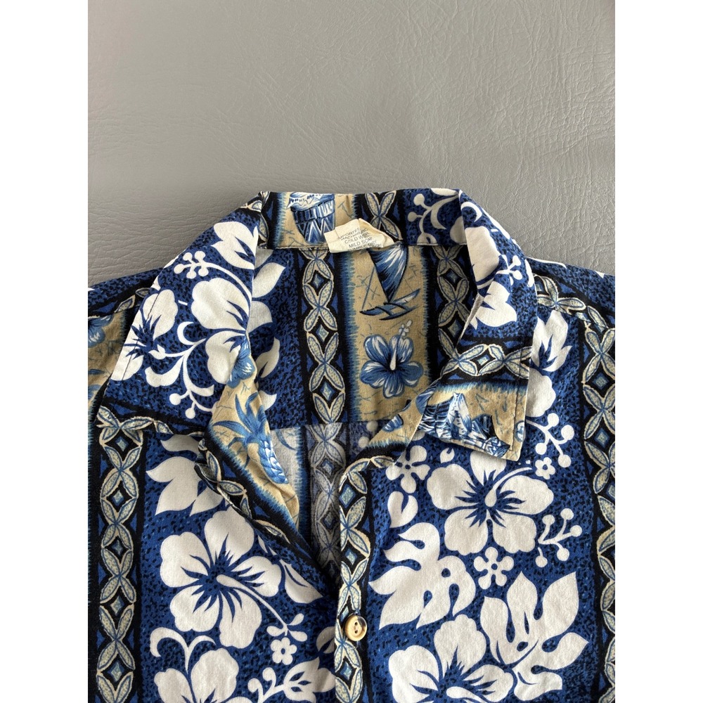 Vintage Aloha Republic Hawaii Men's XXL Blue Hibiscus Pineapple Cotton Shirt - Picture 7 of 13